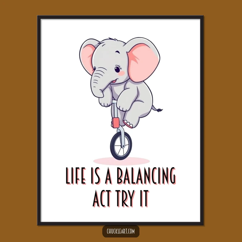 Free Printable Funny Wall Art: Elephant's Unicycle Stunt! Downloadable Quirky Decor!