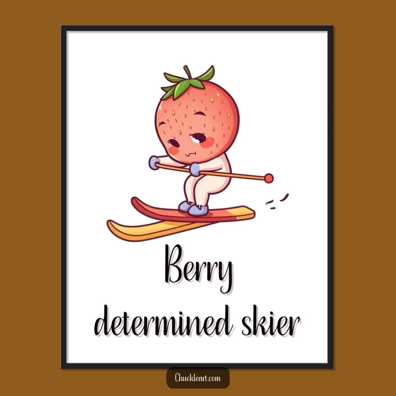 Free Printable Wall Art: Skiing Strawberry, Whimsical Downloadable Decor for a Bold Statement