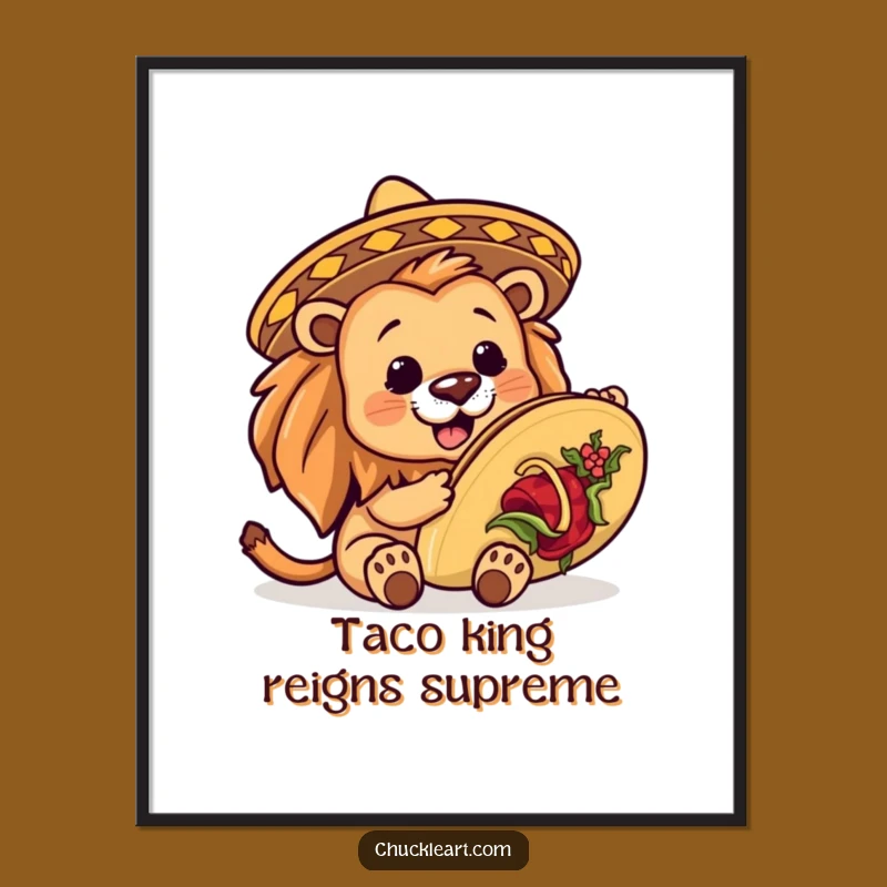 Funny Free Printable Wall Art: Fiesta Lion Taco Downloadable Decor