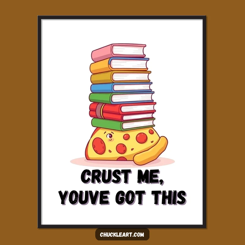 Funny Free Printable Wall Art: Pizza Balancing Books Humor Downloadable Decor