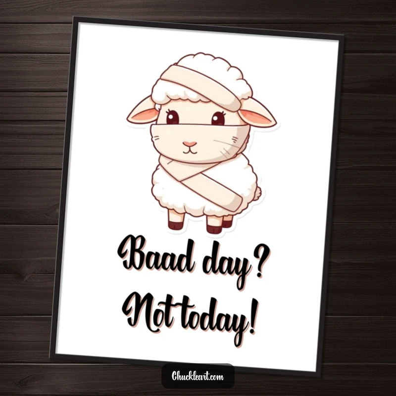 Funny Free Printable Wall Art: A sheep wearing a giant bandage looks sheepish, creating a humorous scene.
