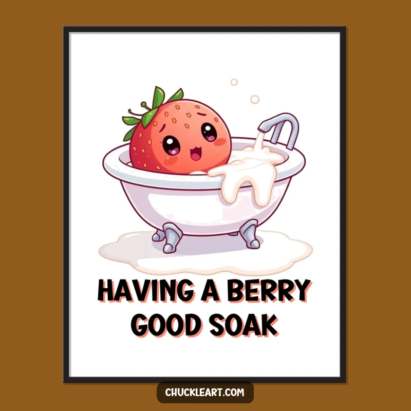 Funny Free Printable Wall Art: Surprised Strawberry Bath - Quirky Downloadable Decor!