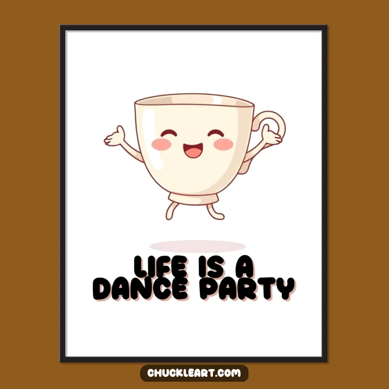 Funny Free Printable Wall Art: Dancing Teacup Joyful Decor Downloadable