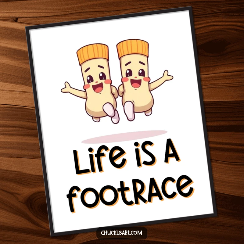 Funny Free Printable Wall Art: A pair of socks in a spirited race, adding dynamic humor to decor.