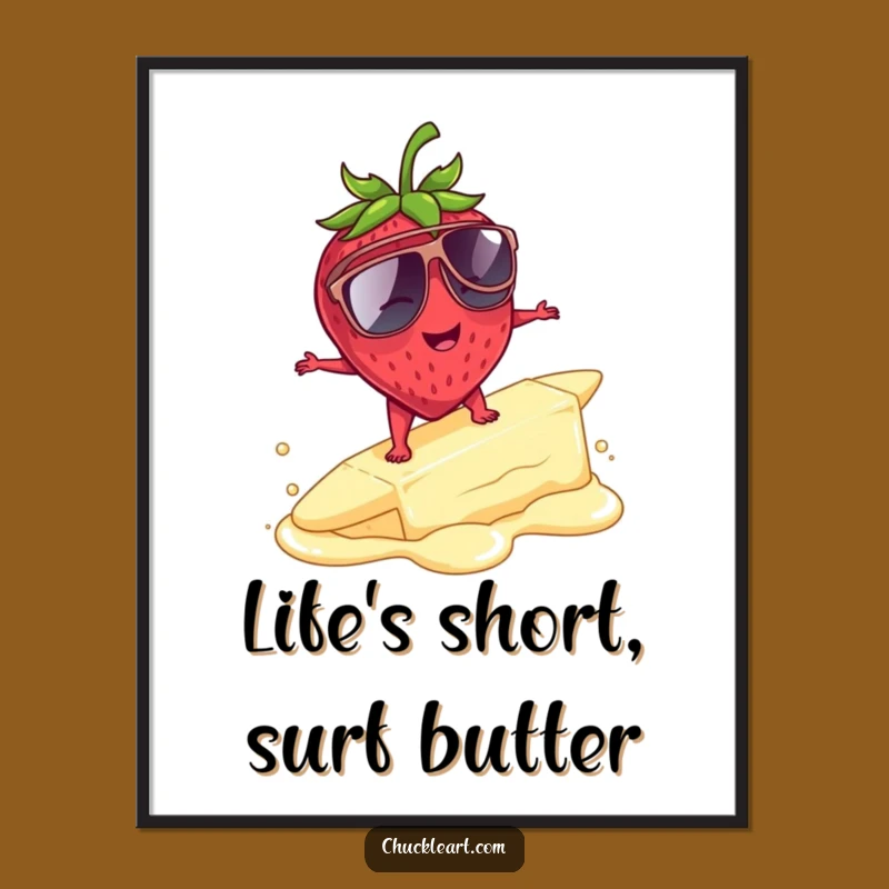Funny Free Printable Wall Art: Strawberry Surf Dude Downloadable Decor