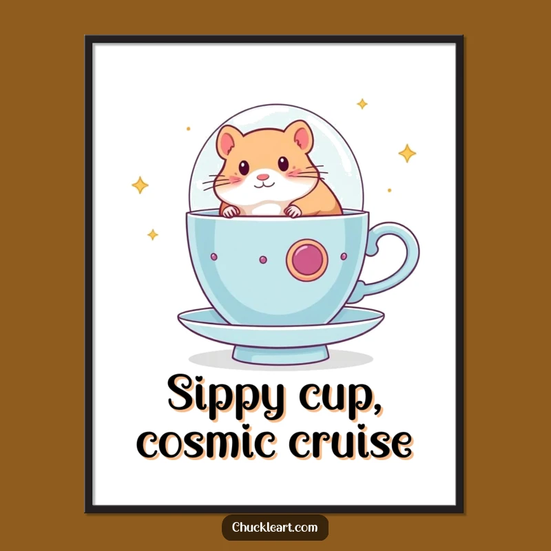 Funny Free Printable Hamster Teacup Spaceship Wall Art - Whimsical Decor