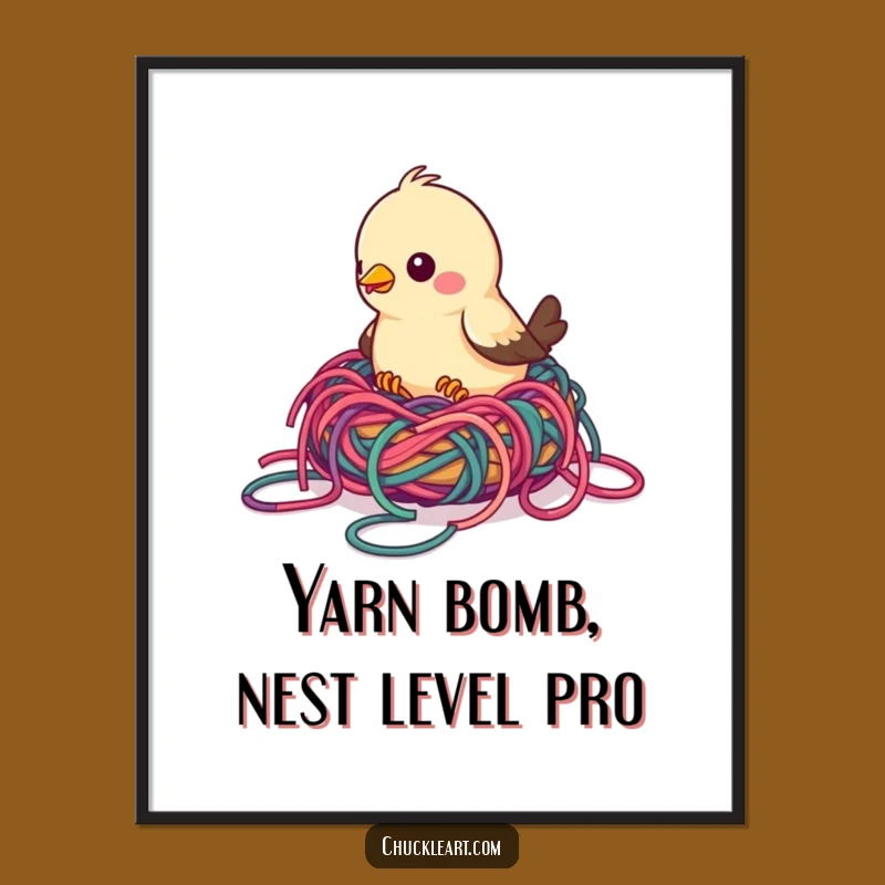 Funny Free Printable Bird Yarn Nest Wall Art - Artistic Downloadable Decor