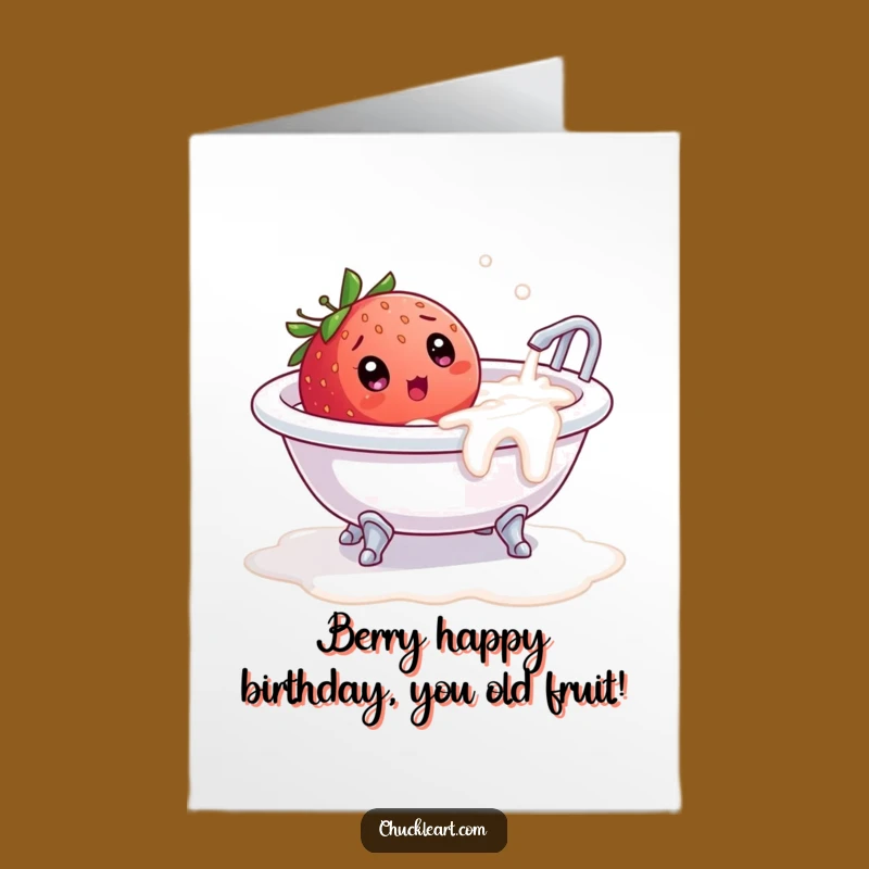 Funny Free Printable Birthday Card: Surprised Strawberry Bath - Hilarious Downloadable Gift!