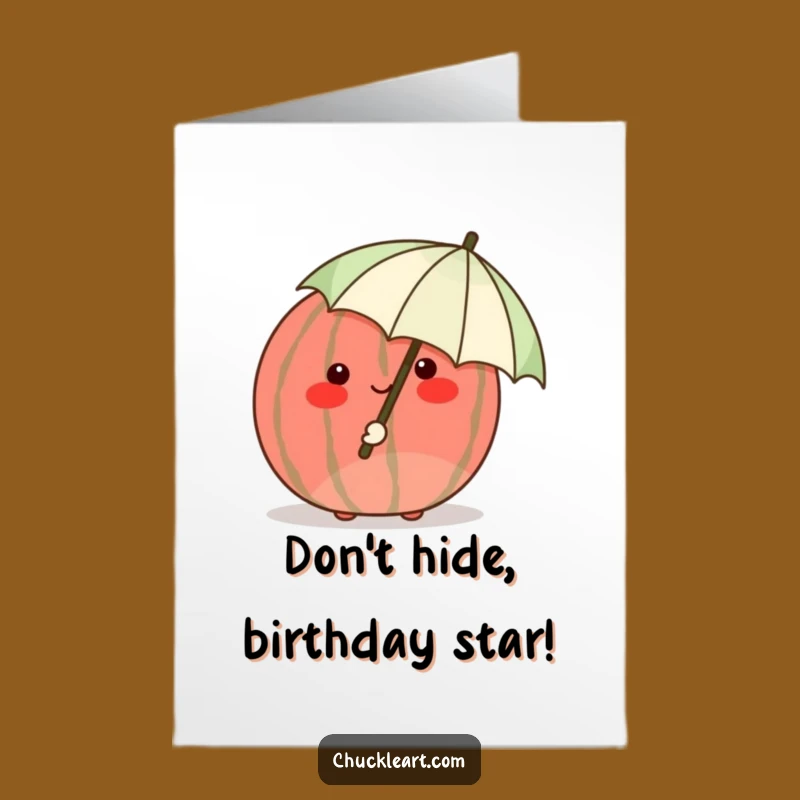 Funny Free Printable Birthday Card: Shy Watermelon Umbrella Surprise Download