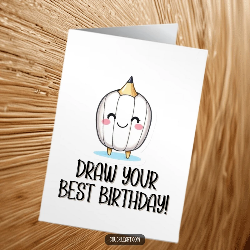 Funny Free Printable Birthday Card: Happy pencil drawing a smiley face on itself, DIY downloadable art.