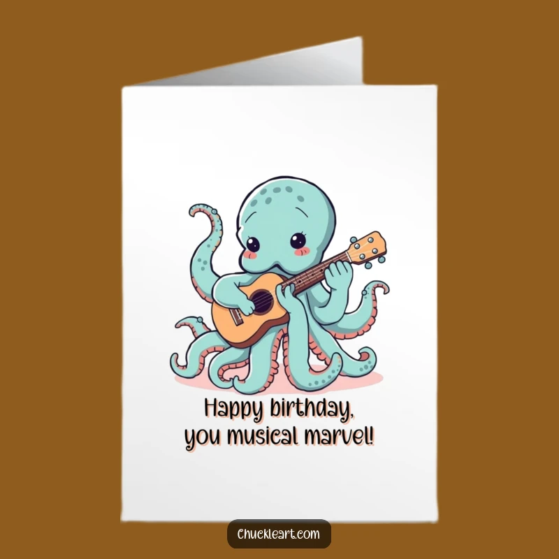 Free Printable Funny Birthday Card: Clumsy Octopus Ukulele Fun Downloadable