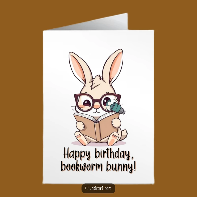 Funny Free Printable Rabbit Reading Birthday Card - Bookish Downloadable Gift