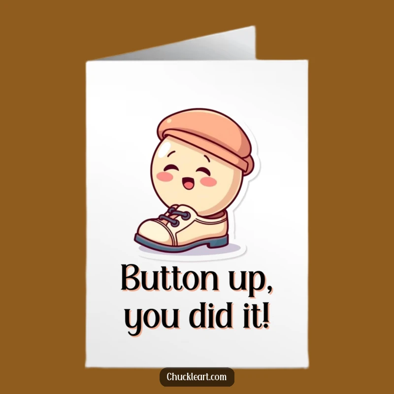 Free Printable Button Congrats Card: Giggling Shoe Hat Success - Funny Downloadable Gift