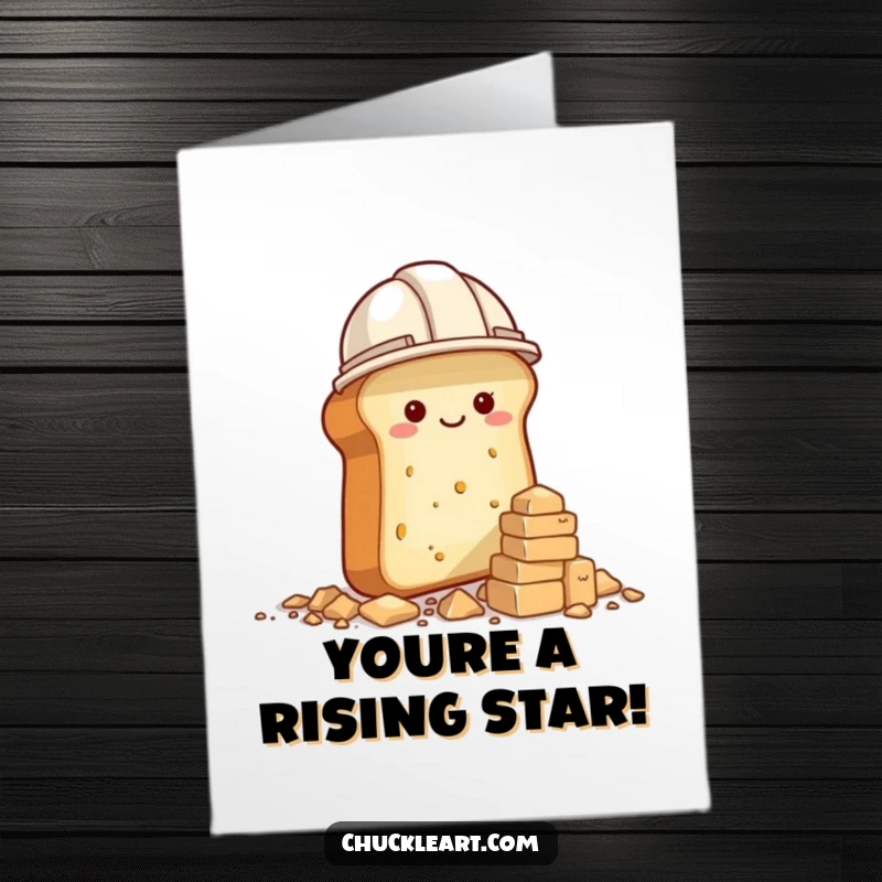 Funny Free Printable Congratulations Card: Bread loaf with construction hat builds a crumb tower.