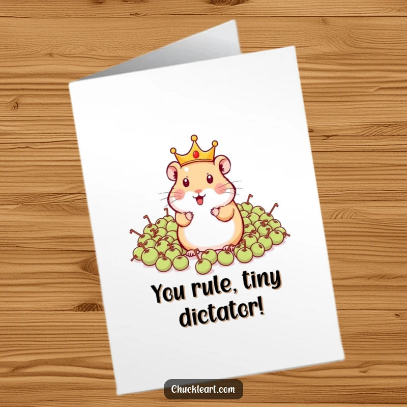 Funny Free Printable Congratulations Card: A hamster wearing a tiny crown attempts to command an army of peas.