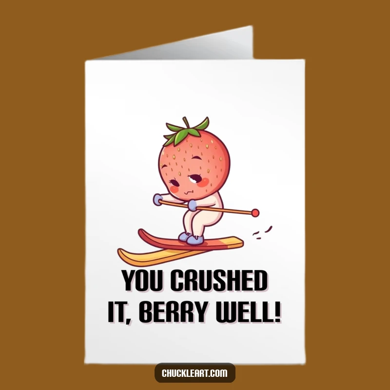 Free Printable Congrats Card: Skiing Strawberry, Unexpectedly Funny Downloadable Gift