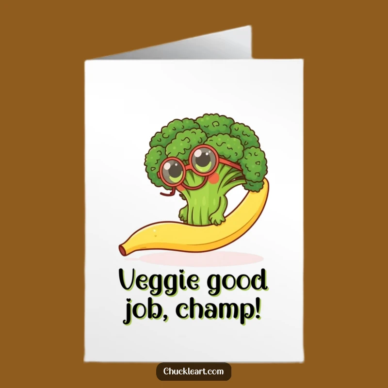 Free Printable Funny Congrats Card: Broccoli's Monocled Triumph Over Life's Slippery Moments