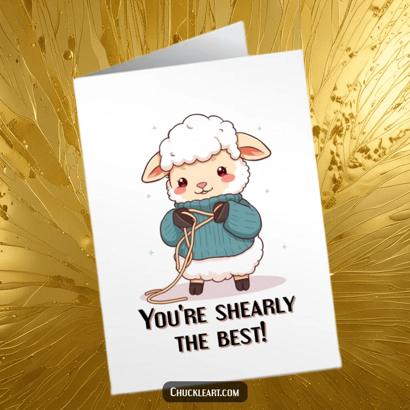 Funny Free Printable Congratulations Card: A sheep tangled in wool while knitting, symbolizing overcoming challenges, celebrating success.