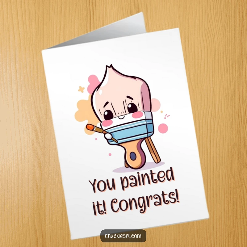 Funny Free Printable Congrats Card: Clumsy paintbrush painting itself, a hilarious DIY downloadable art.