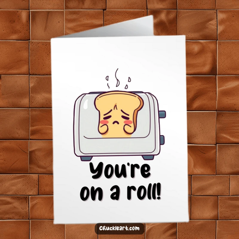 Funny Free Printable Congrats Card: An anxious loaf of bread sweats in a toaster, a funny take on achievement.