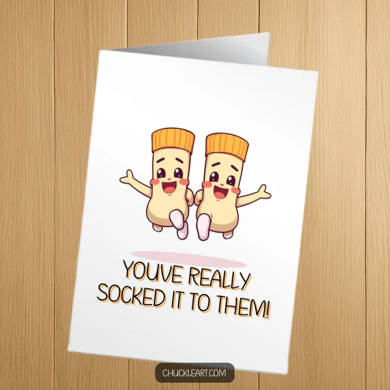 Funny Free Printable Congrats Card: A pair of socks engaged in a lively race, perfect for celebrating wins.