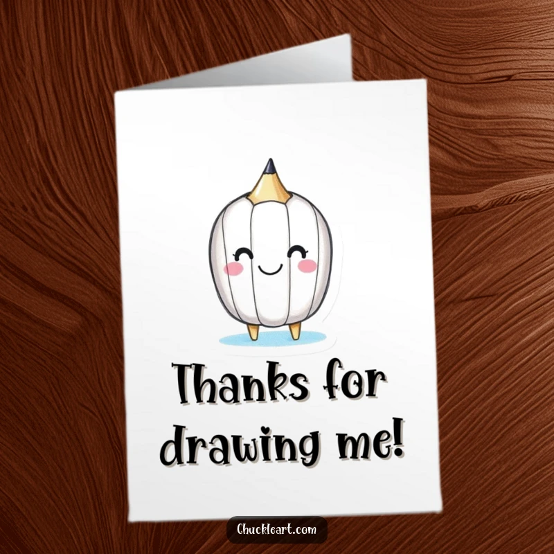 Funny Free Printable Thank You Card: Happy pencil drawing a smiley face on itself, DIY downloadable.