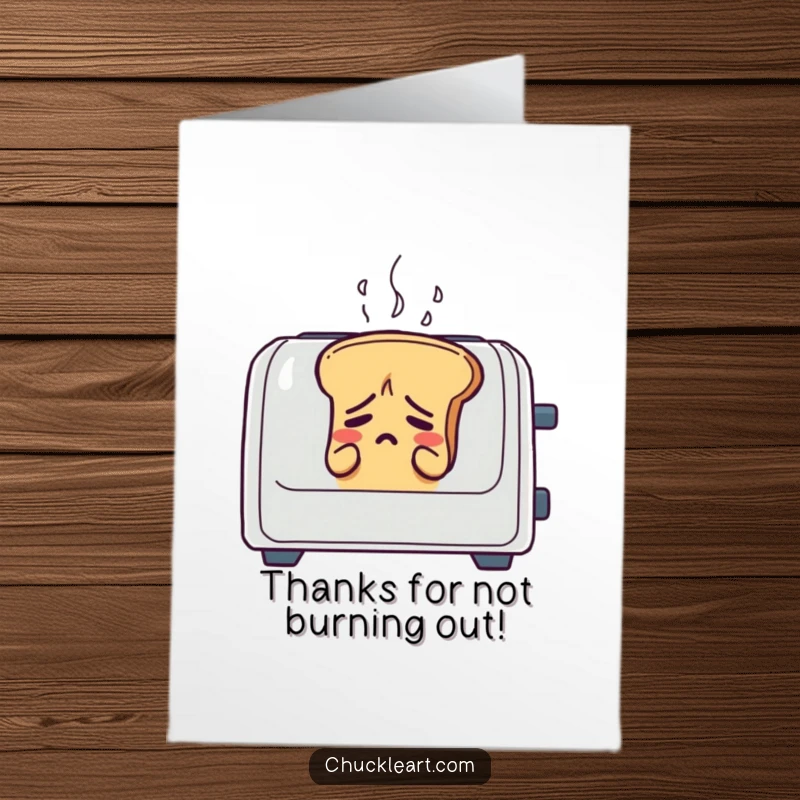Funny Free Printable Thank You Card: A sweating loaf of bread in a toaster, a comedic thank you illustration.