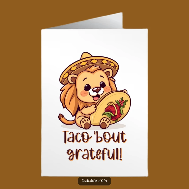 Free Printable Thank You Card: Lion Sombrero Taco Gratitude Downloadable