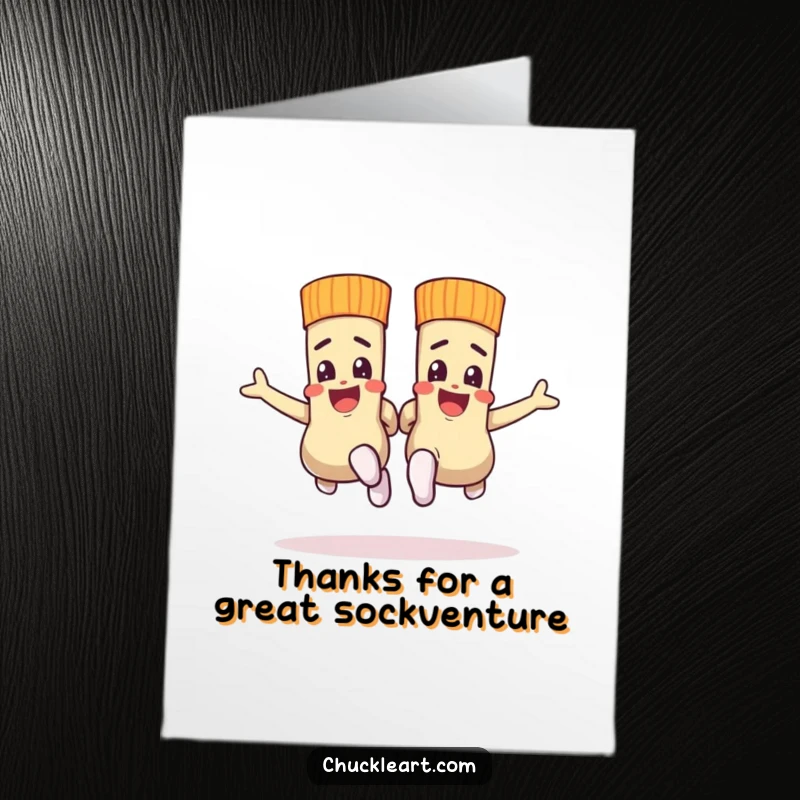 Funny Free Printable Thank You Card: Socks competing in a race, a creative way to say thank you.