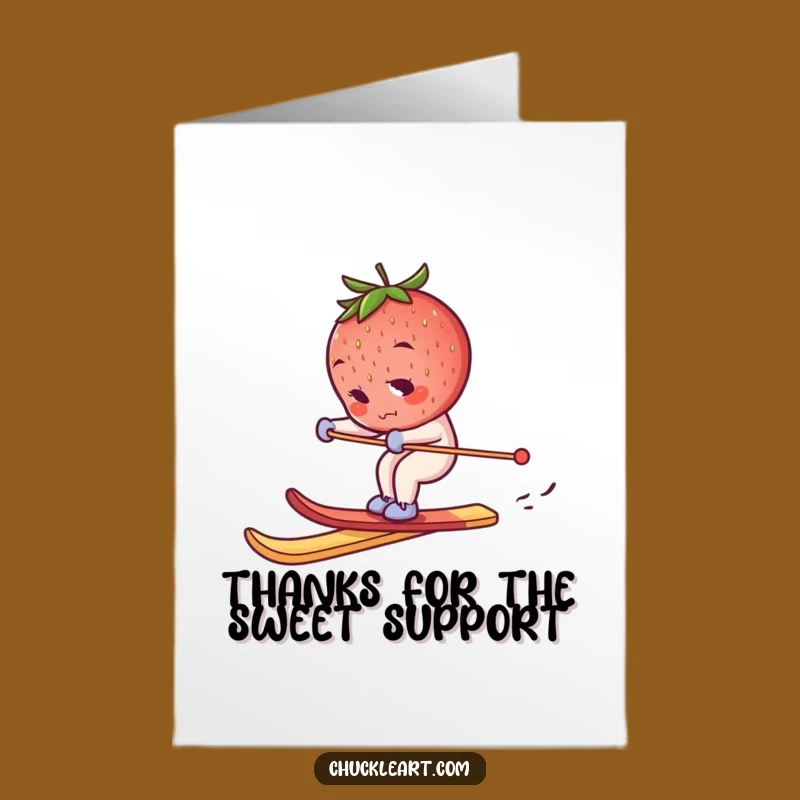 Free Printable Thank You Card: Skiing Strawberry, Adventurous Downloadable Gift of Gratitude