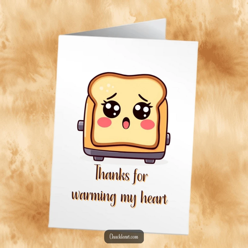 Funny free printable thank you card of a shocked piece of toast with eyes popping out of a toaster, conveying thanks.