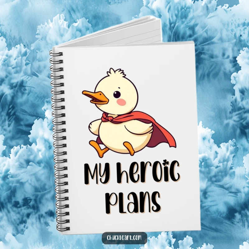 Funny duck superhero notebook, confident and practical, flying with a tiny cape, a delightful funny gift for organization.