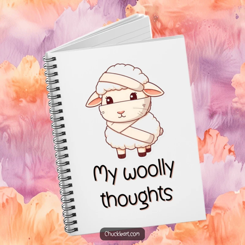 Funny notebook with a sheep wearing a giant bandage and looking sheepish, for writing down humorous thoughts.