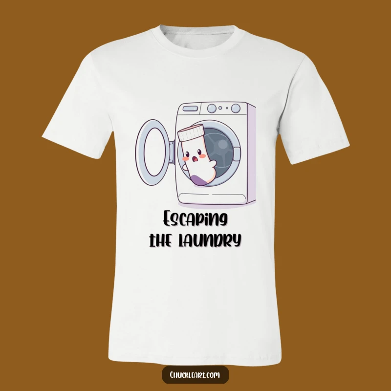 Funny Escaping Sock T-Shirt: Hilarious Laundry Day Humor Gift Tee!