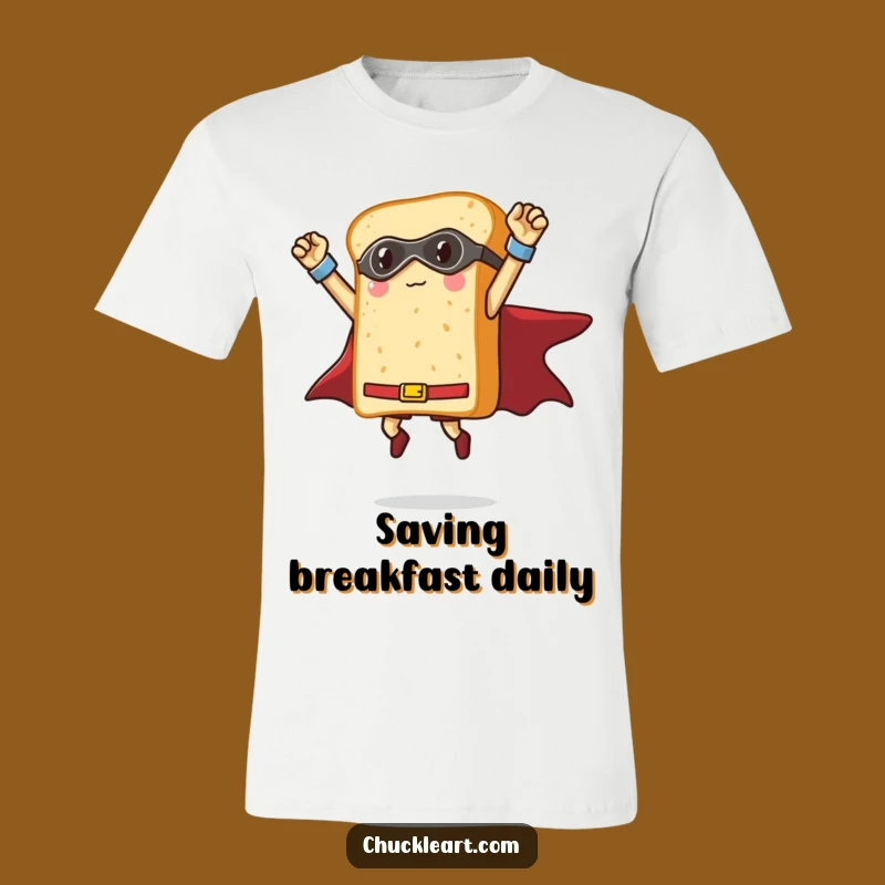 Funny Bread Superhero T-Shirt: Triumphant Mid-Air Pose, Hilarious Gift for Foodies