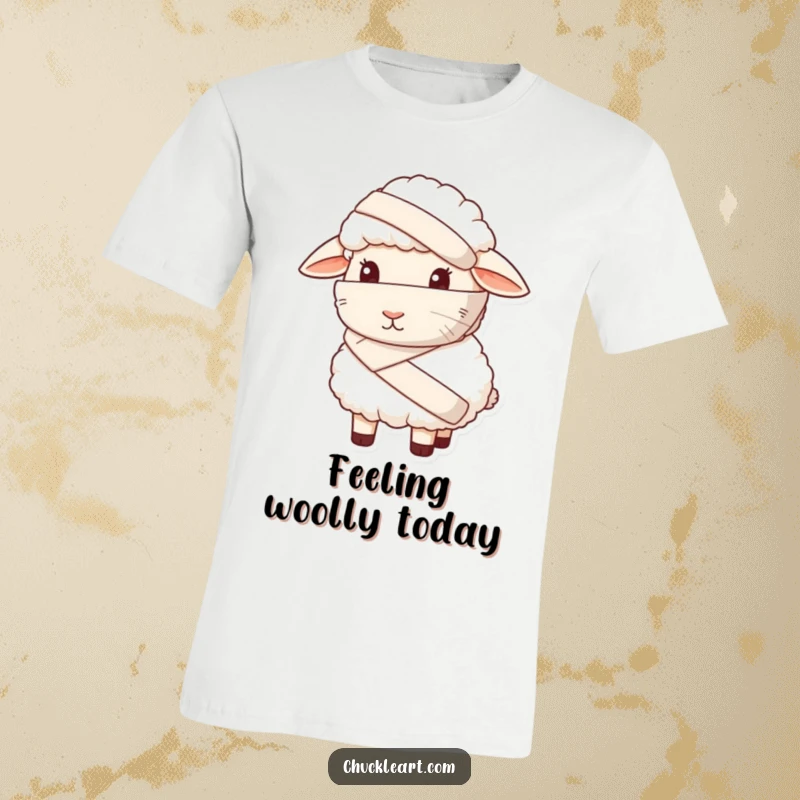 Funny T-Shirt: A sheep wearing a giant bandage, looking sheepish, perfect for those relatable clumsy moments.