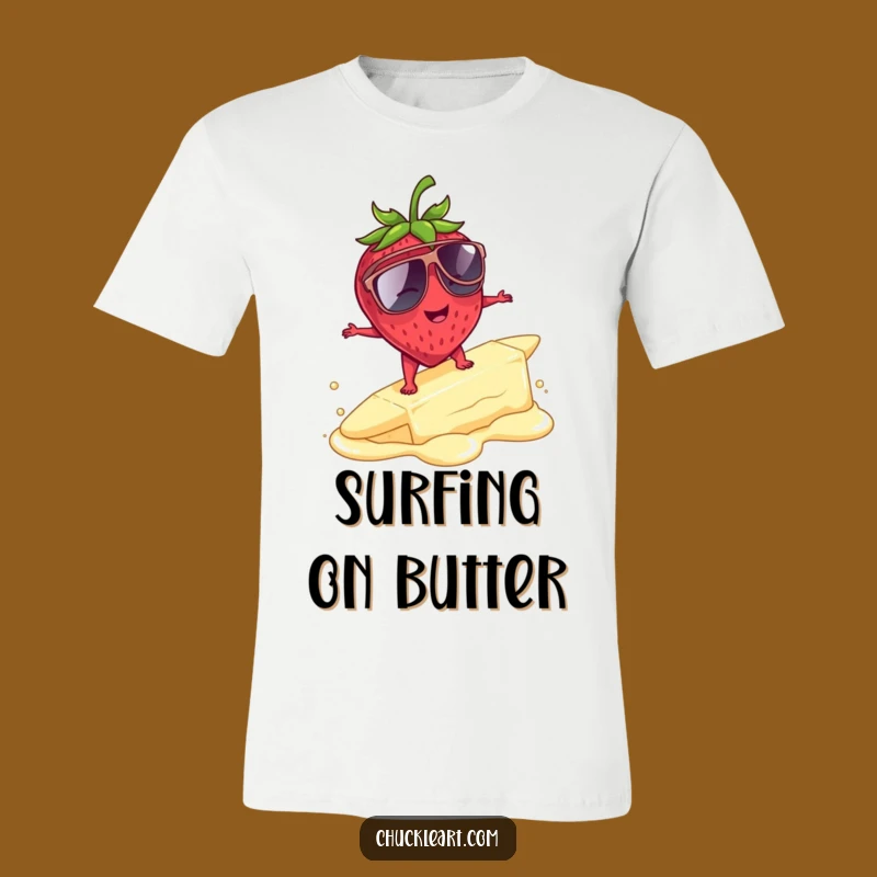 Funny Strawberry Surfing T-Shirt: Hilarious Sunglasses Fruit Beach Gift