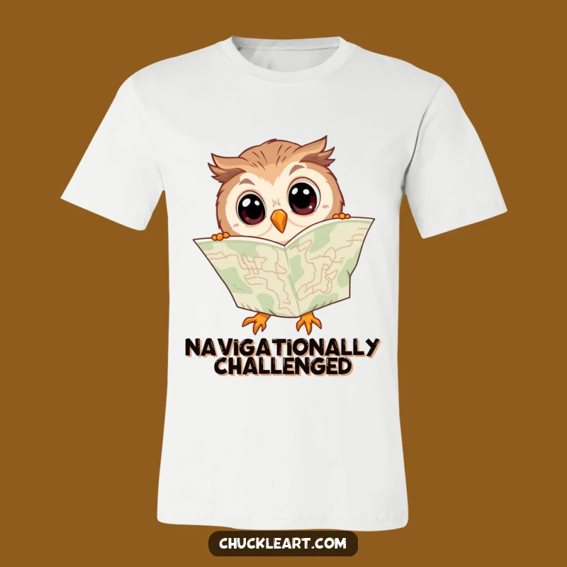 Funny Clumsy Owl Reading Map T-Shirt - Hilarious Bewildered Bird Tee