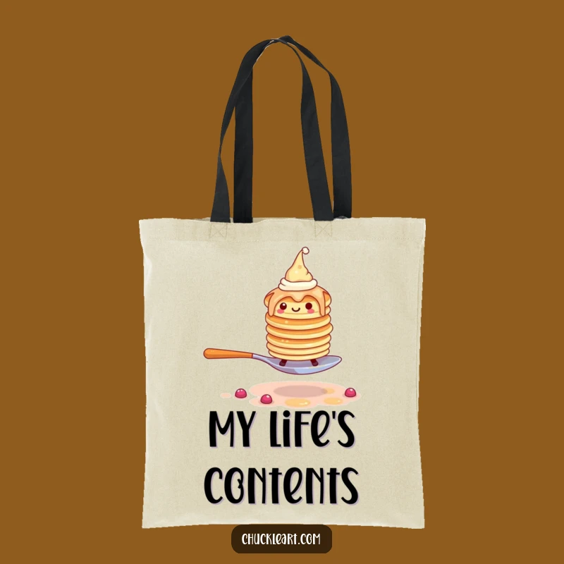 Funny Pancake Escape Tote Bag: Wobbly Stack Escaping Fork - Stylish Funny Gift!